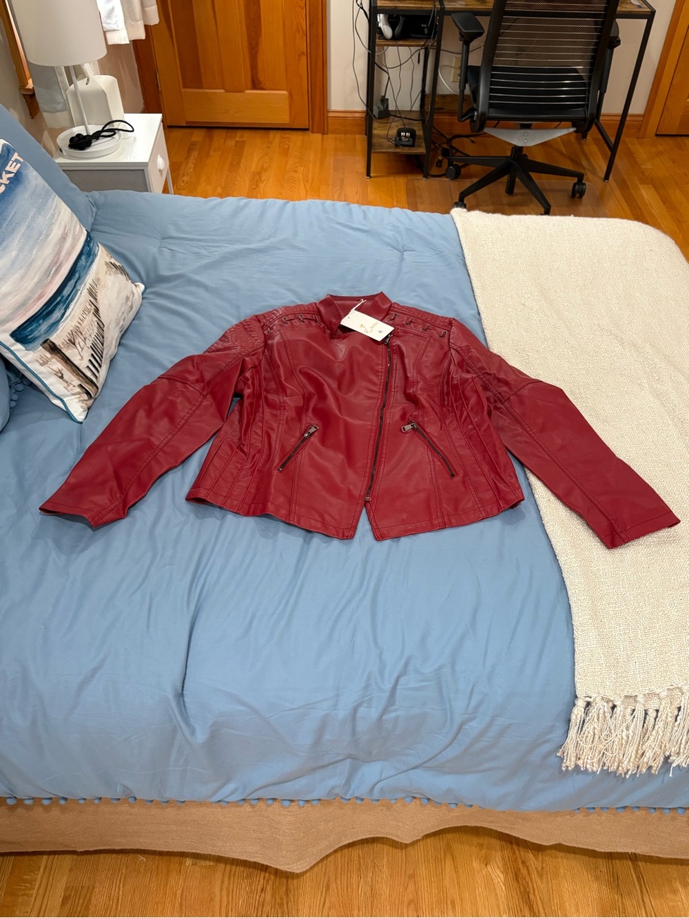 NWT Women’s Red Faux Leather Moto Jacket
